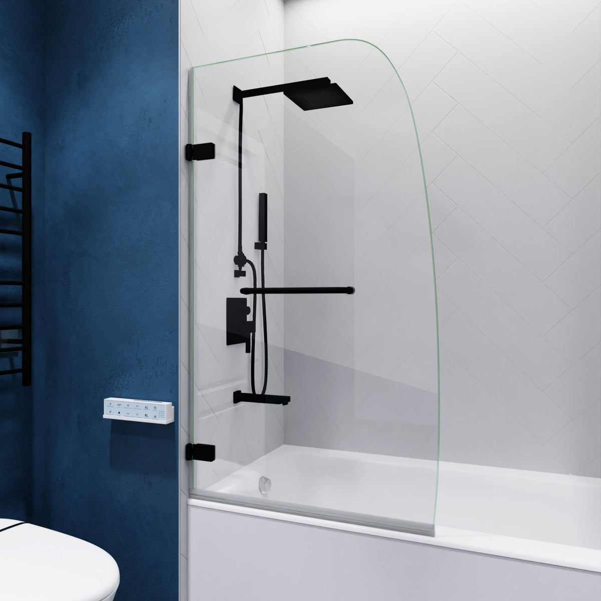 30 x 55 Tub Shower Door, Grand Frameless Hinged Clear Tsunami Guard
