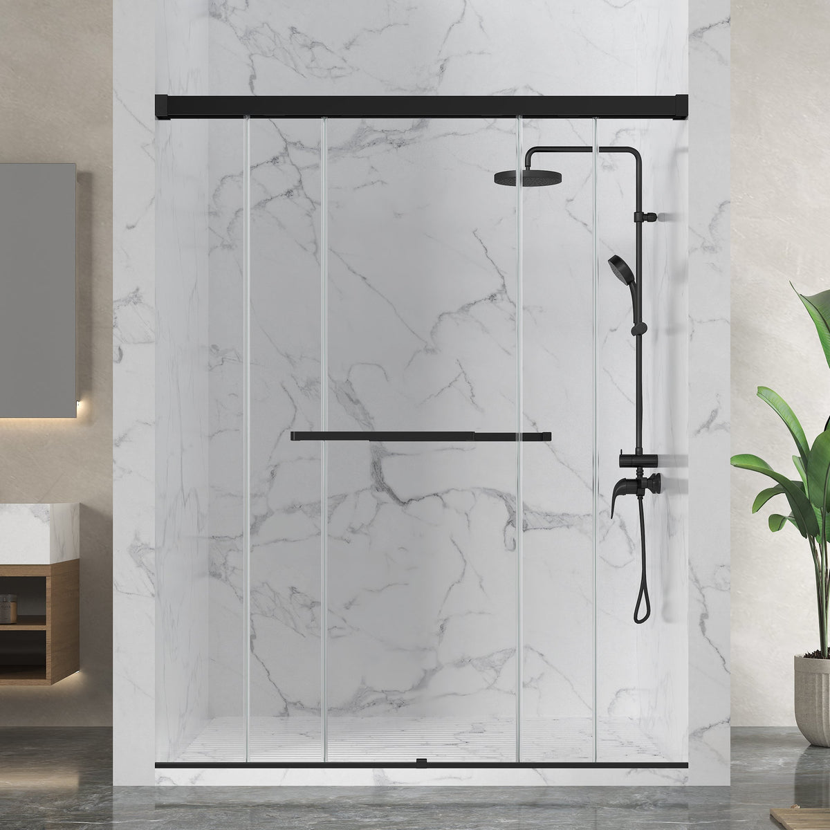 Ward Series 56 to 60 in. x 76 in. Frameless Sliding Shower Door with 3/8" (10mm) Tempered Clear Glass