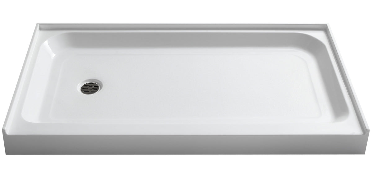 Tiers Base Series 36 in. L x 60 in. W Alcove Shower Shower Pan Base with Right Drain in Glossy White Marine Acrylic