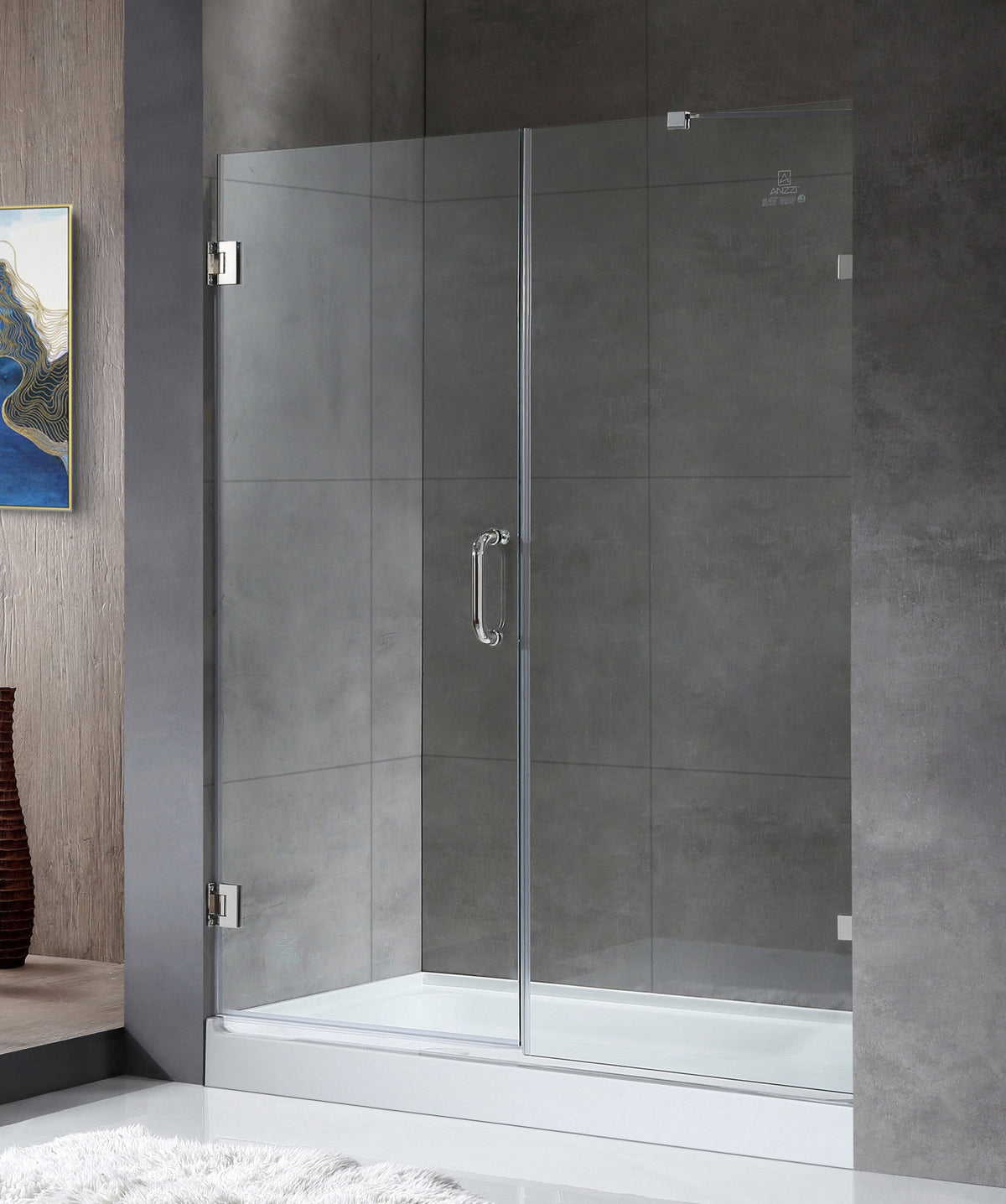 Consort Series 60 in. x 72 in. H Hinged Frameless Shower Door with Tsunami Guard Tempered Glass
