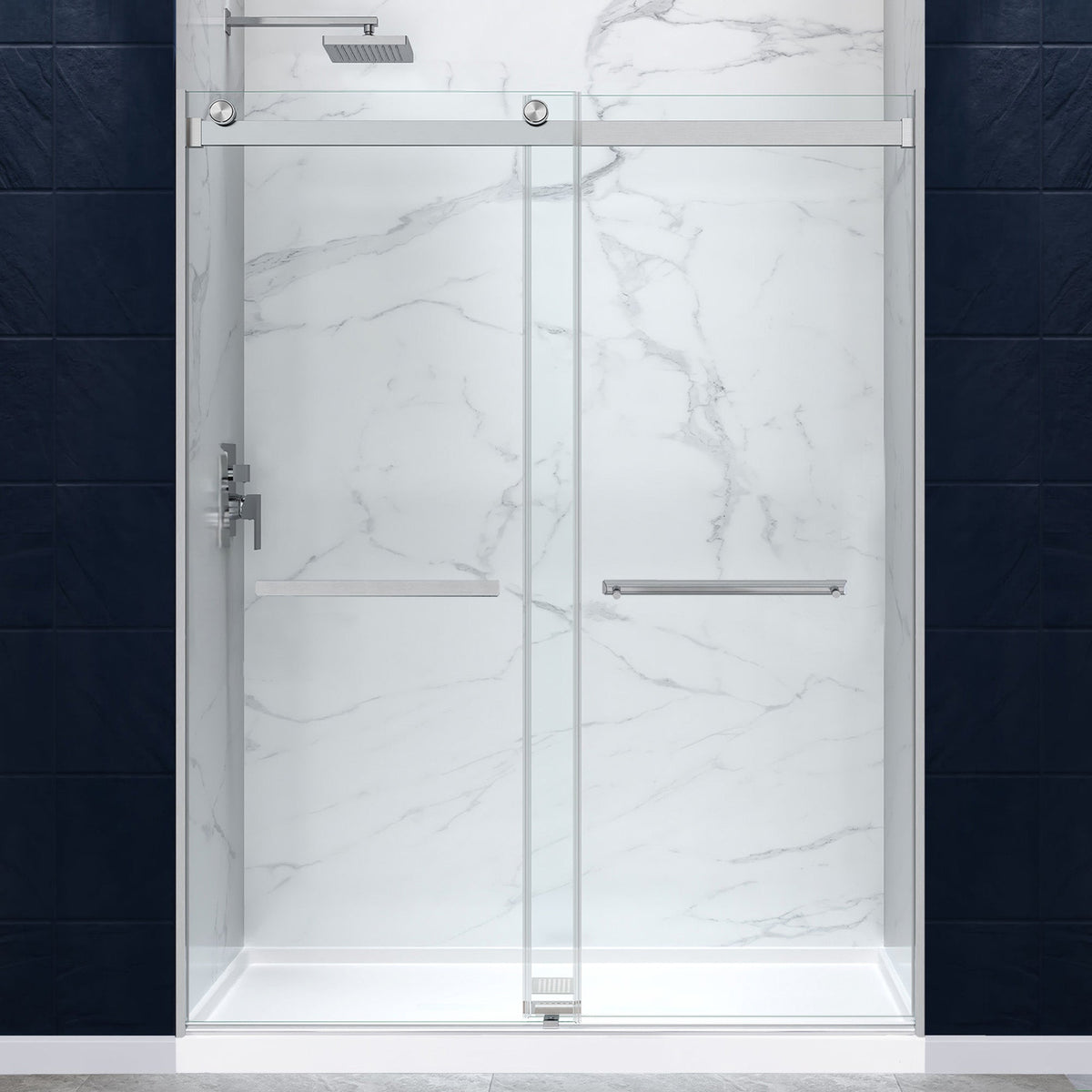 48 x 32 Frameless Shower Door, Pan Only, Kahn Alcove Sliding Combo