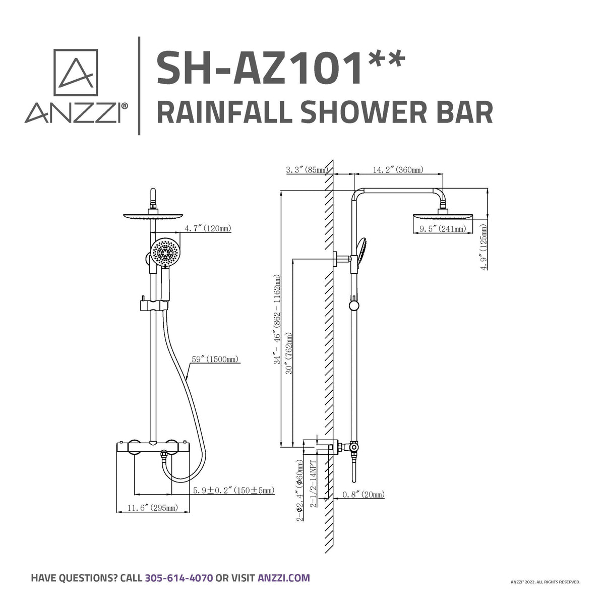 Shower Head, Heavy Rainfall Stainless Steel Matte Black
