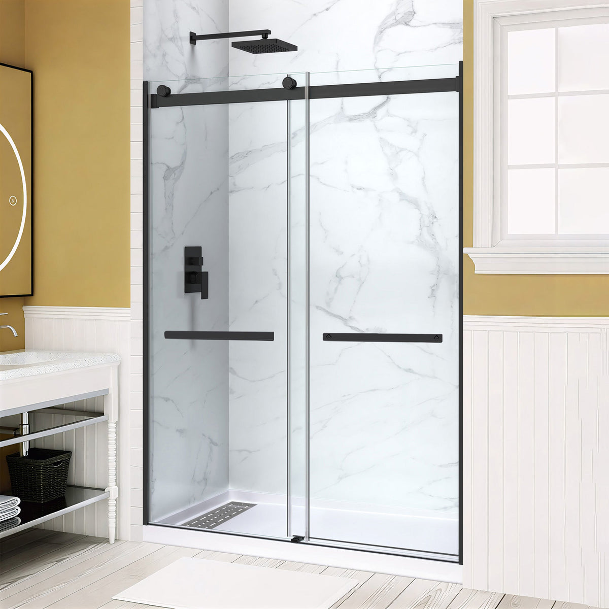 60 x 32 Frameless Shower Door, Pan Only, Kahn Alcove Sliding Combo