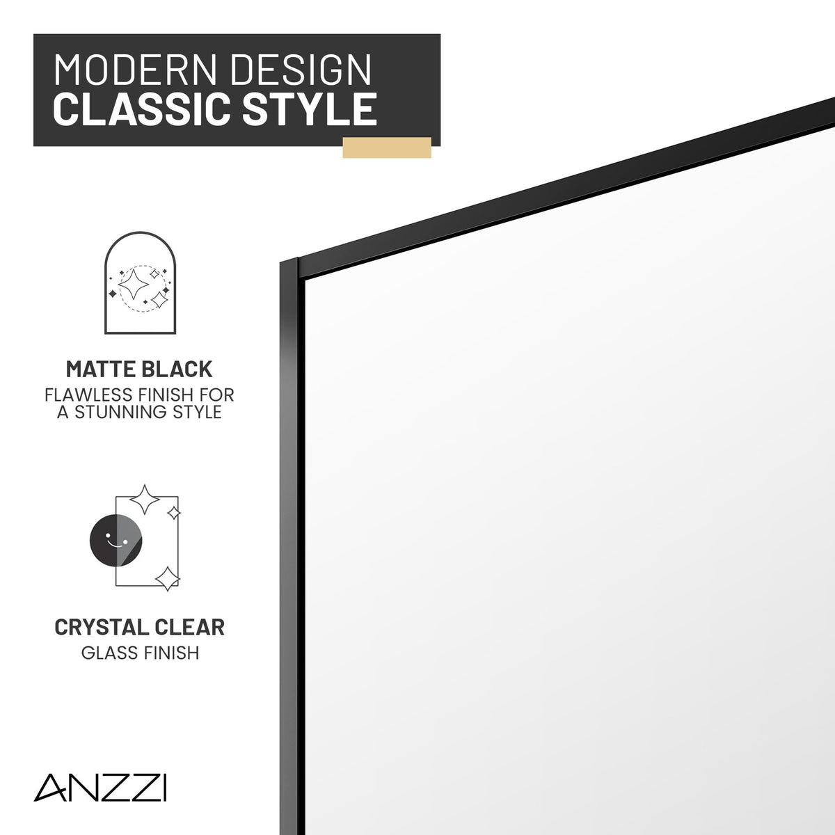 Welle 34 in. x 74 in. Framed Fixed Shower Screen Door with 5/16" (8mm) Tempered Fluted or Clear Glass