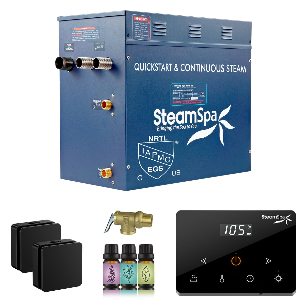 Steam Shower Generator, Full Package, Oasis Wireless New Square with Heads