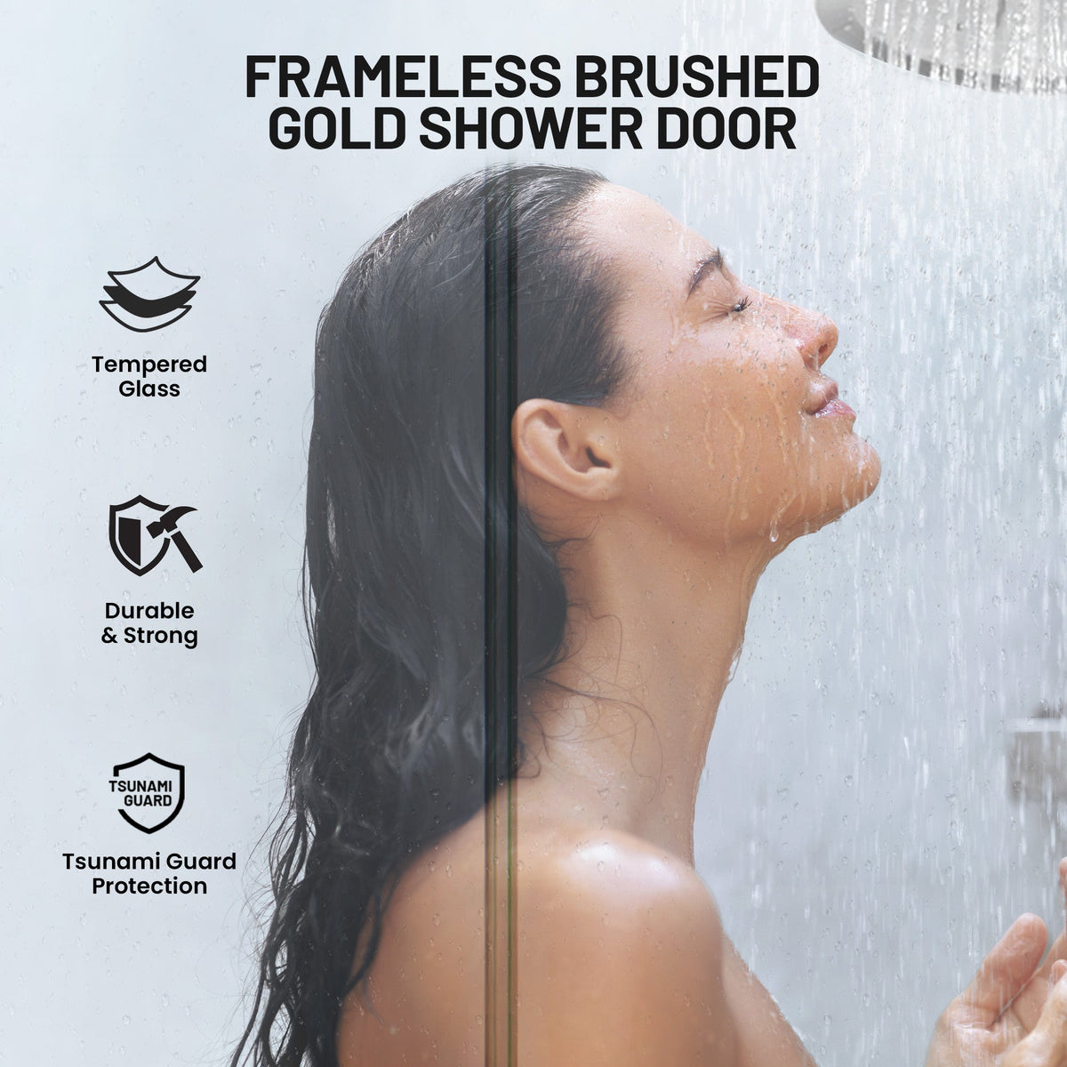 Mountain 60 in x 76 in. Reversible Frameless Sliding Deco-Glass Shower Door with Soft-Close System - Multiple Finishes