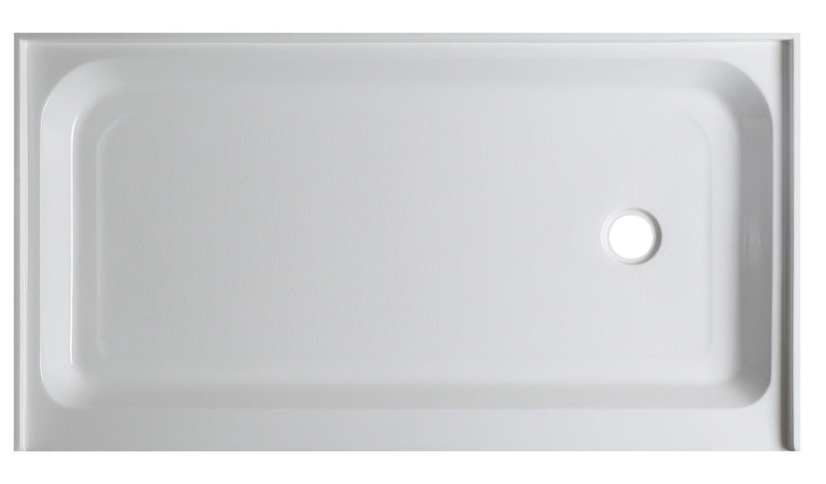 Tiers Base Series 36 in. L x 60 in. W Alcove Shower Shower Pan Base with Right Drain in Glossy White Marine Acrylic