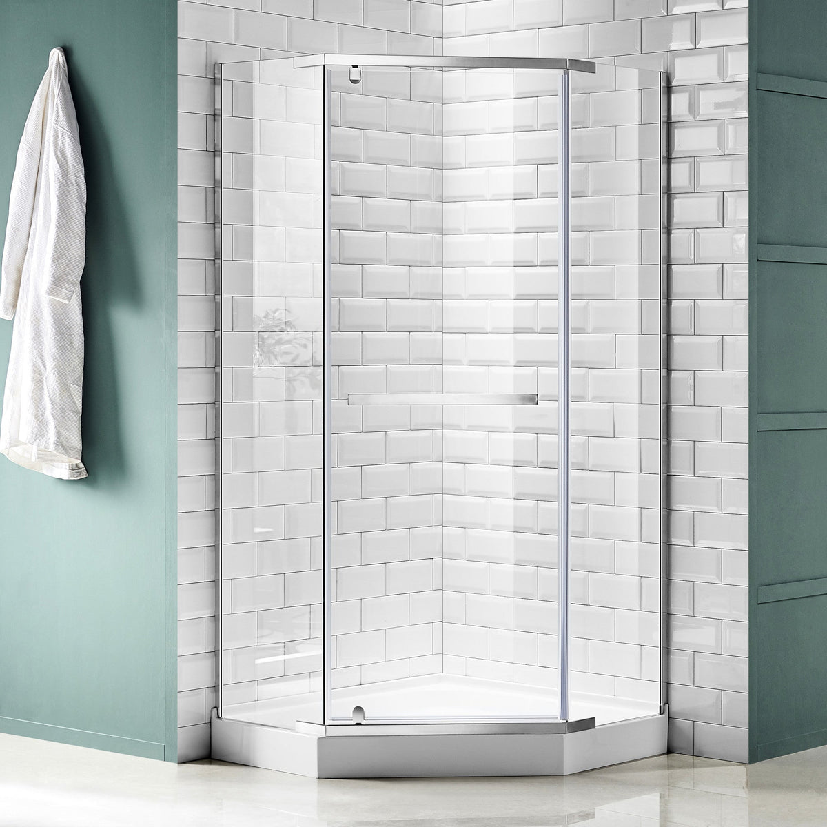 Castle Series 49 in. x 72 in. H Pivot Semi-Frameless Shower Door with Tsunami Guard Tempered Glass