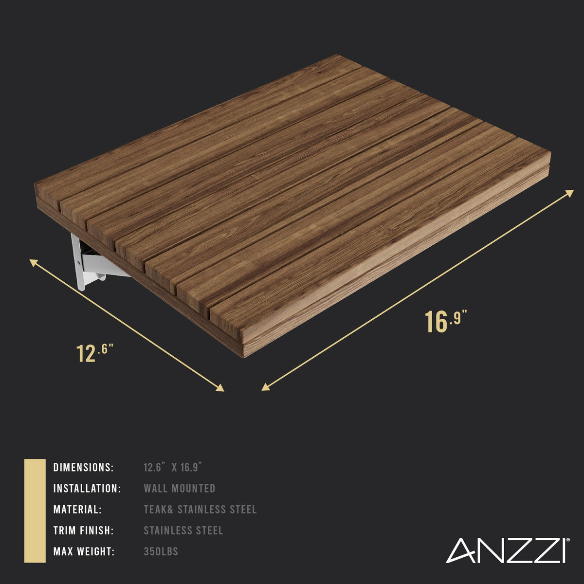 Shower Seat, Goreme Teak Mounted Folding in. Wall