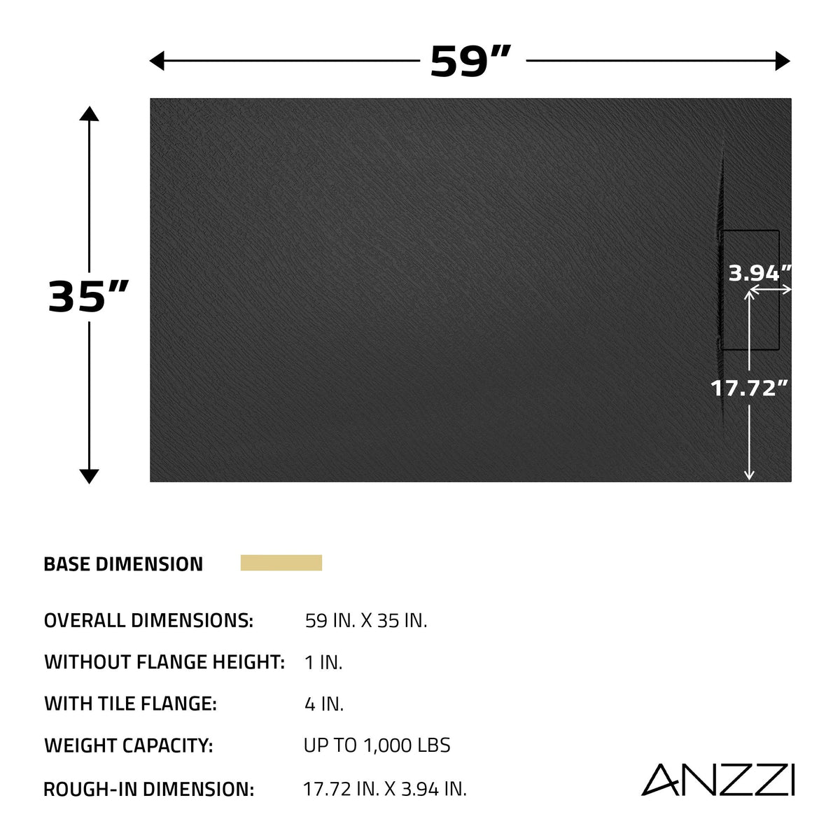 59 x 35 Shower Base, Pan Only, Barrier Free Curbless Black