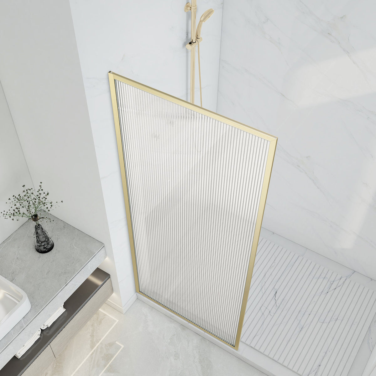 Welle 34 in. x 74 in. Framed Fixed Shower Screen Door with 5/16" (8mm) Tempered Fluted or Clear Glass