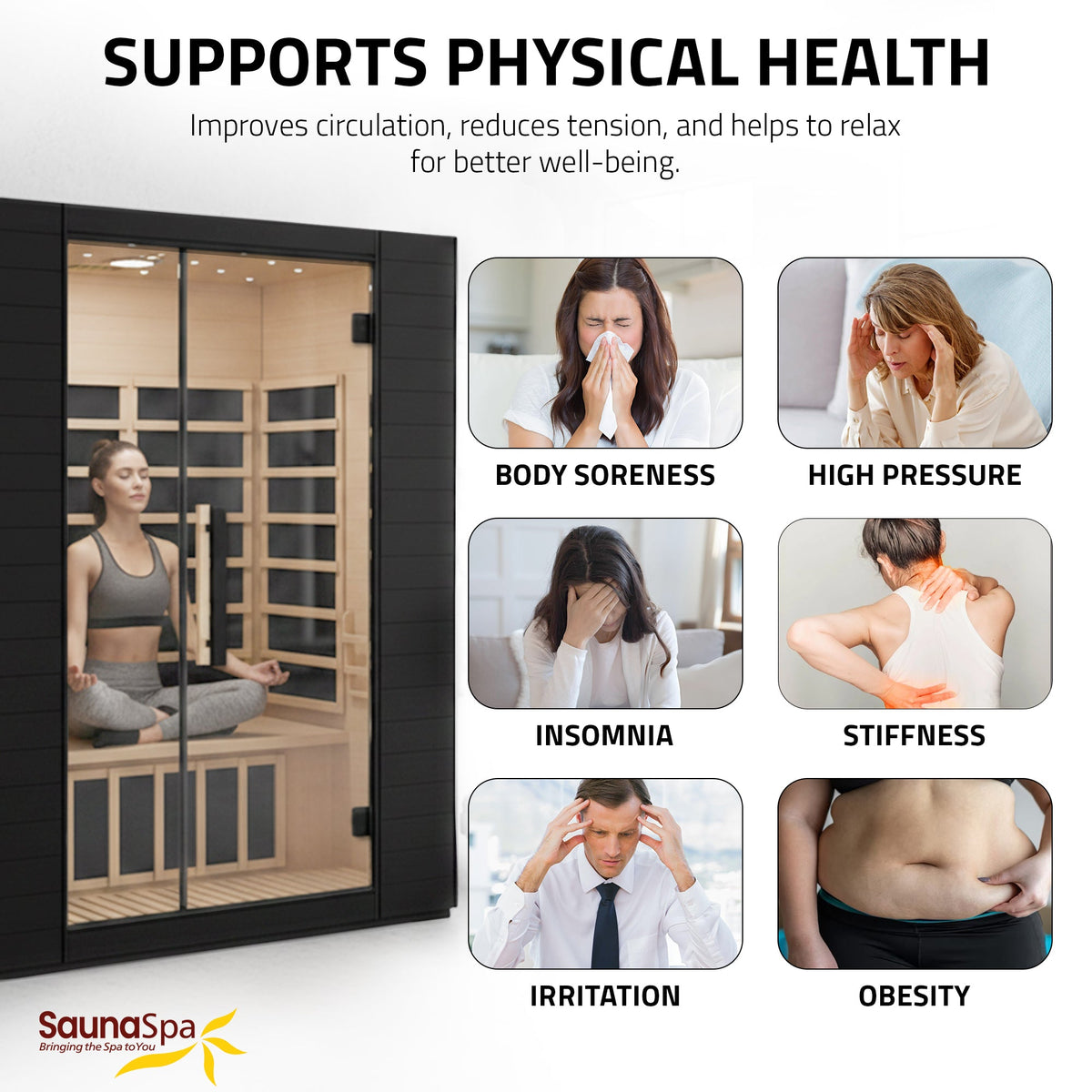 Infrared Sauna, 3 Person Indoor Red Canadian Hemlock