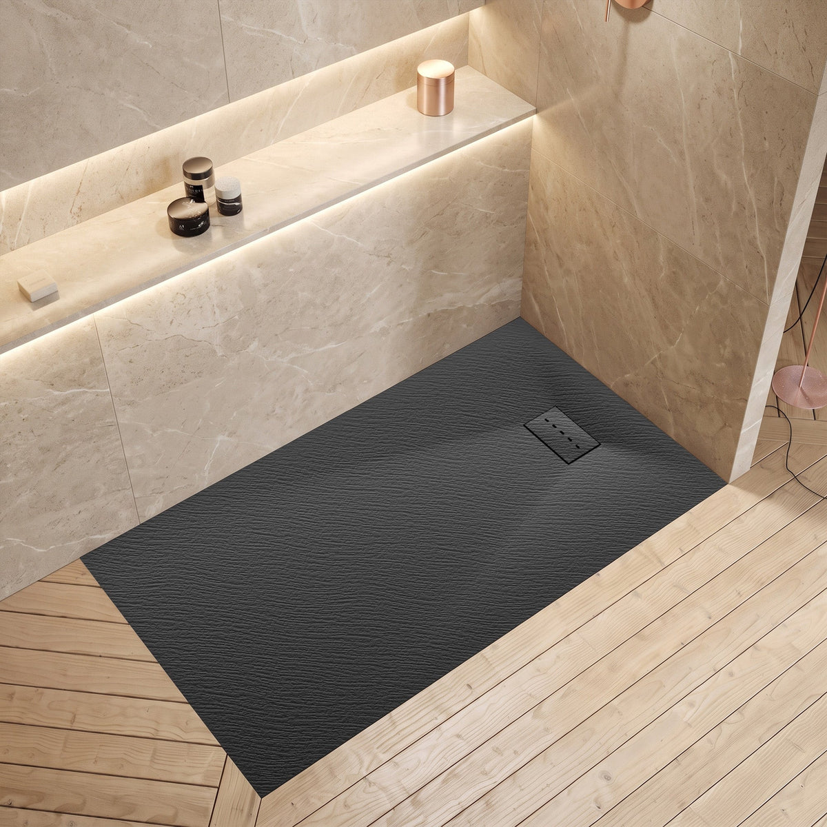 59 x 35 Shower Base, Pan Only, Barrier Free Curbless Black and Slip-Resistant