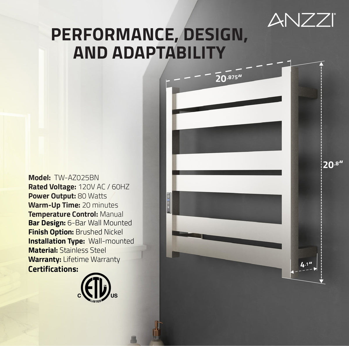 Towel Warmer, ANZZI Starling Bar Mounted
