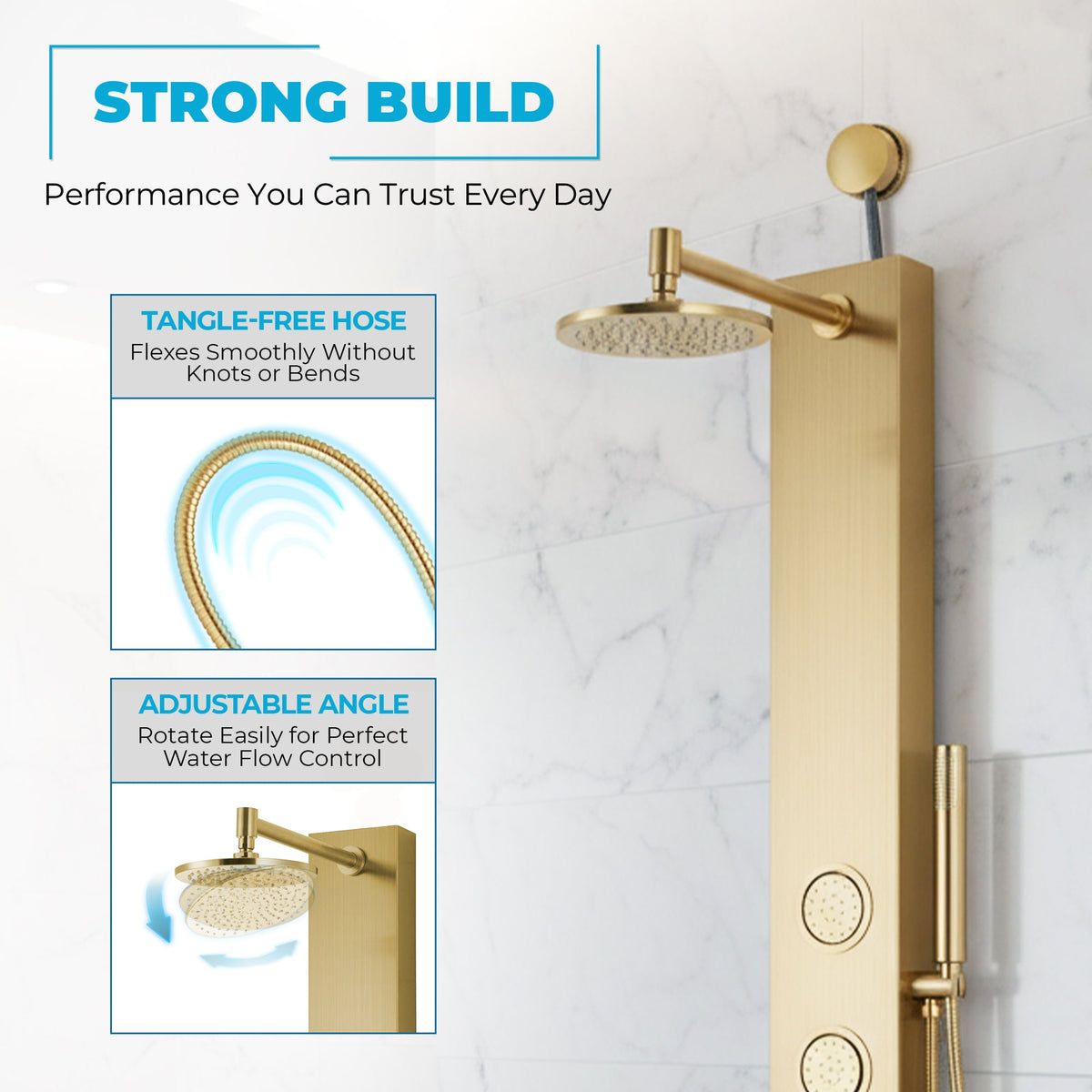 Beverly Series 43 in. 3-Jetted Shower Tower with Heavy Rain Shower and Body Jets and Spray Wand