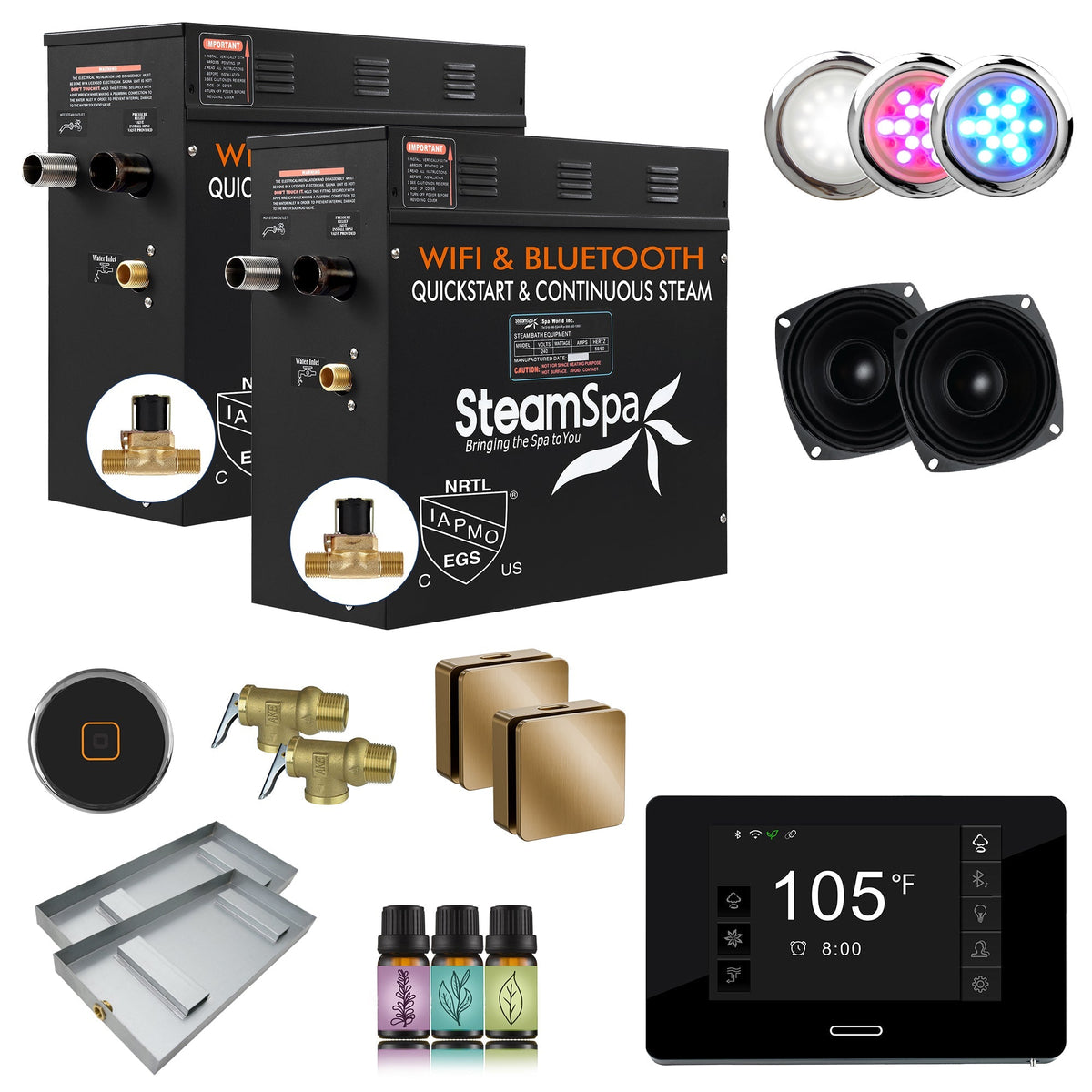 Steam Shower Generator, Full Package, Black New Square with Heads