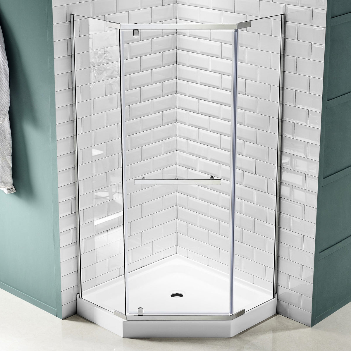 Castle Series 49 in. x 72 in. H Pivot Semi-Frameless Shower Door with Tsunami Guard Tempered Glass