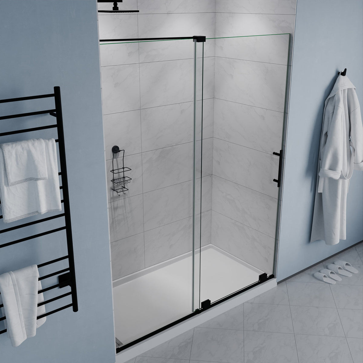 Longboat Series 56 to 60 in. x 76 in. Sliding Semi-Frameless Shower Door with Tsunami Guard Tempered Glass