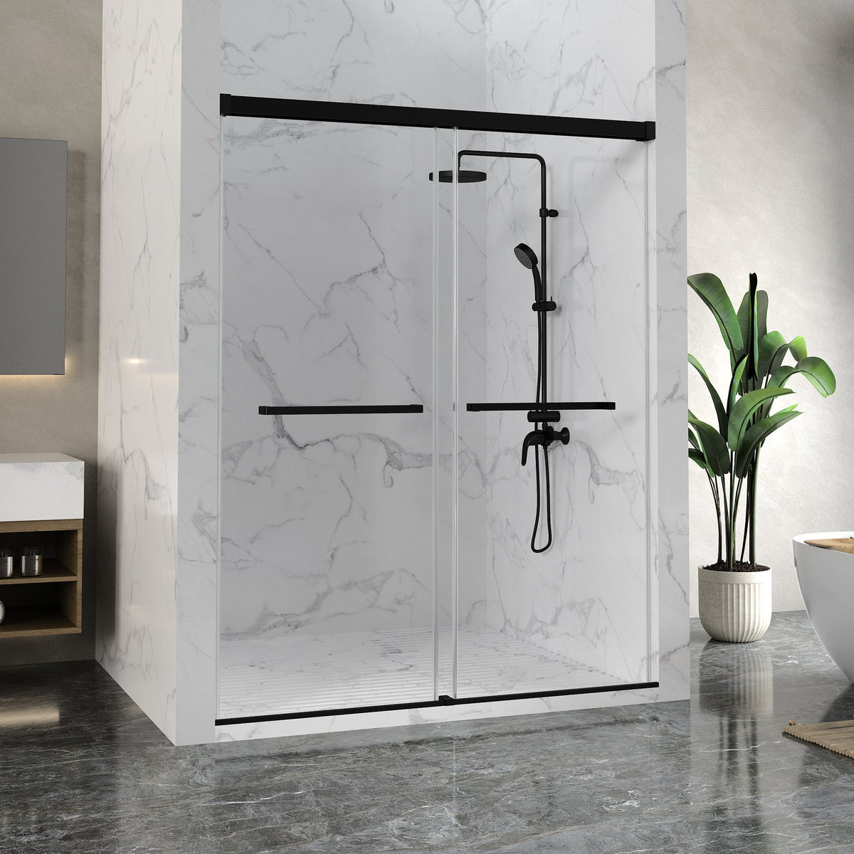 Ward Series 56 to 60 in. x 76 in. Frameless Sliding Shower Door with 3/8" (10mm) Tempered Clear Glass