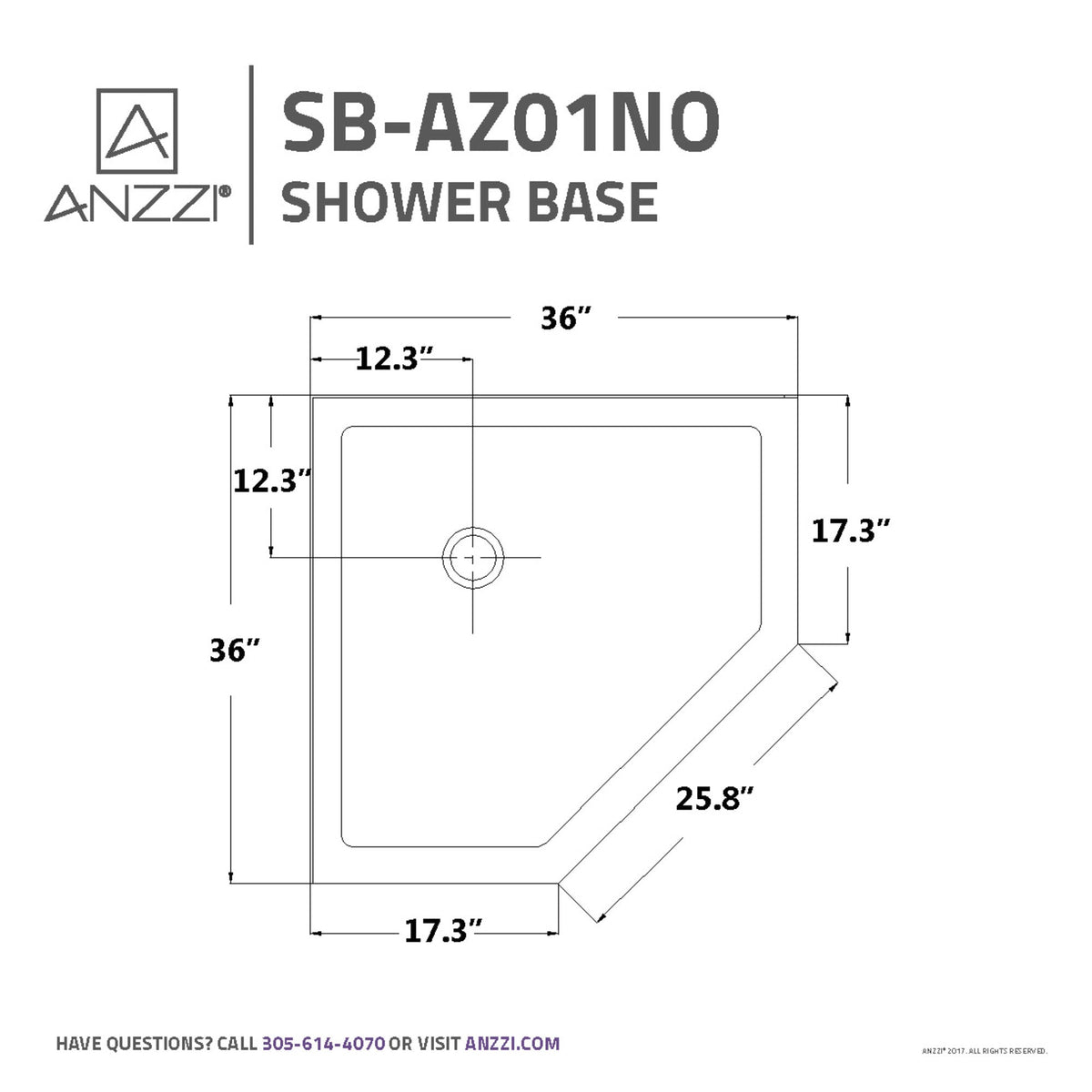 Randi Base Series 36 in. L x 36 in. W Corner Shower Shower Pan Base with Center Drain in Glossy White Marine Acrylic
