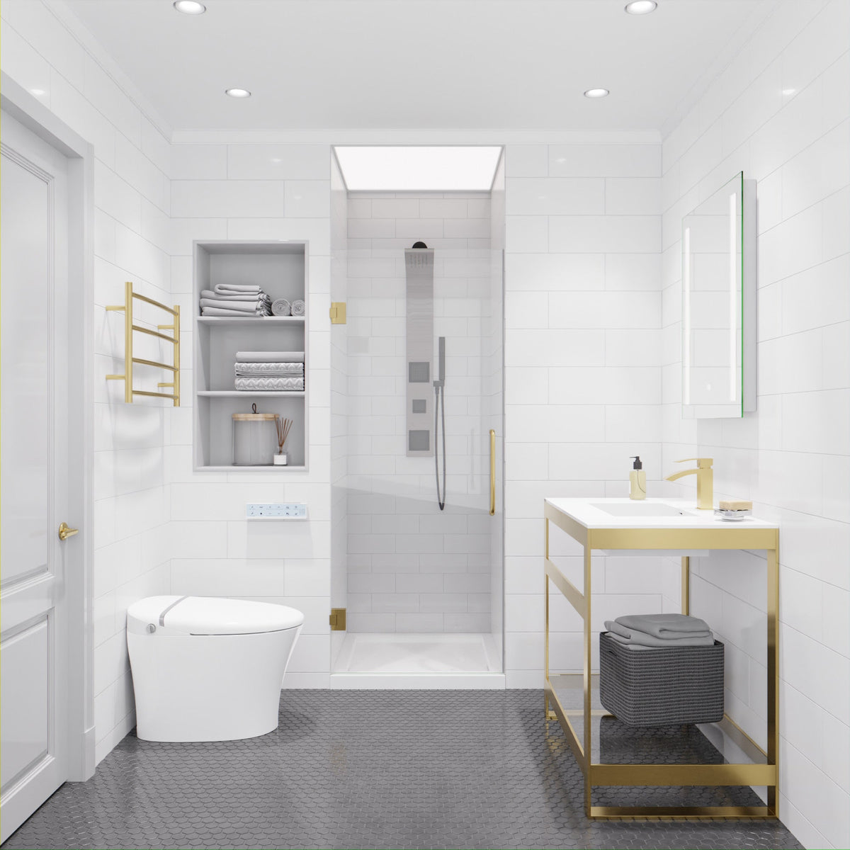Fellow Series 30 in. x 72 in. Frameless Hinged Shower Door with Clear Tempered Glass and Tsunami Guard