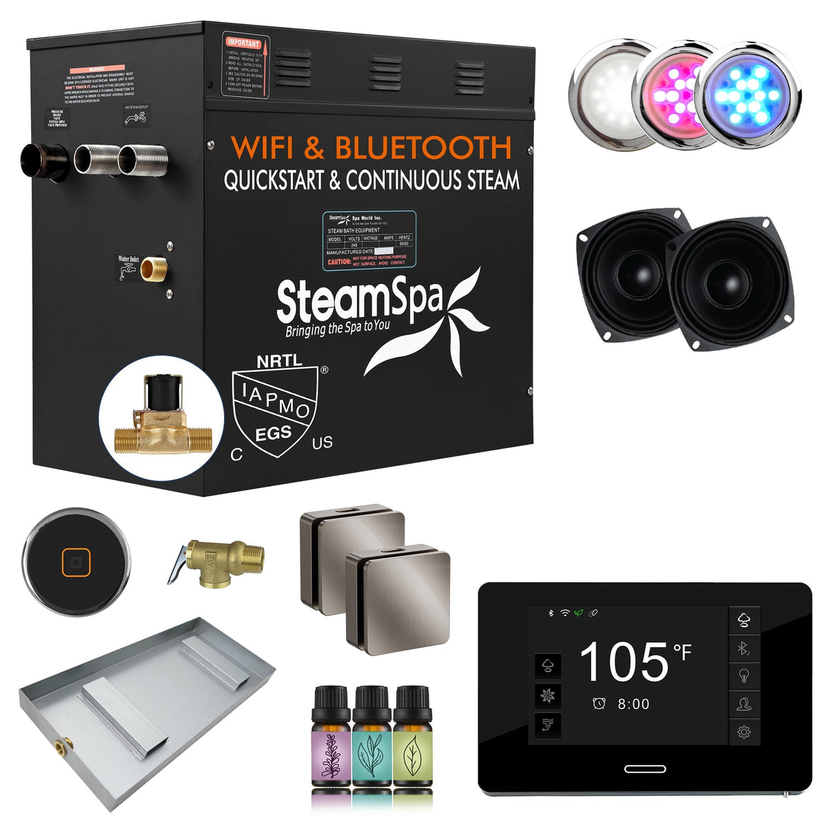 Steam Shower Generator, Full Package, Black New Square with Heads