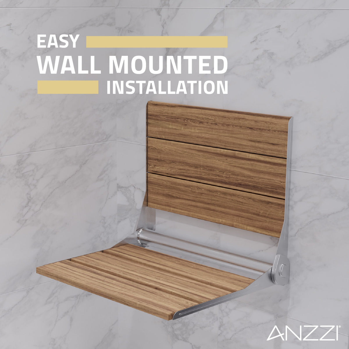 17 x 17 Shower Seat, ANZZI Saxon Folding Teak