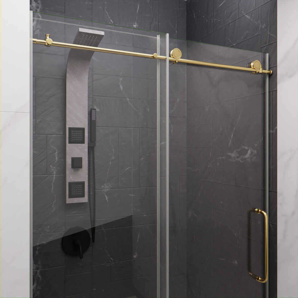 Madam Series 44 to 48 in. x 76 in. Sliding Frameless Shower Door with Tsunami Guard Tempered Glass