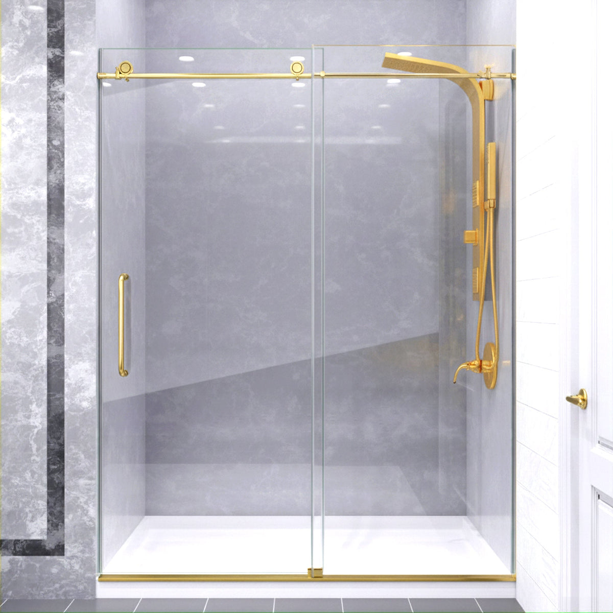 54 x 76 Frameless Shower Door, Madam Sliding Tempered Clear