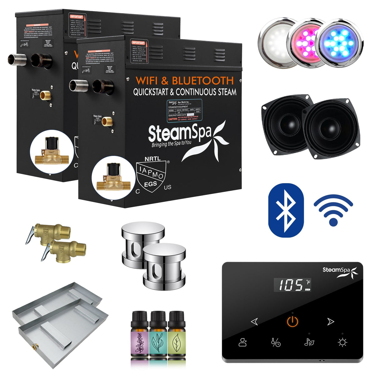 Steam Shower Generator, Full Package, Black Wireless Series
