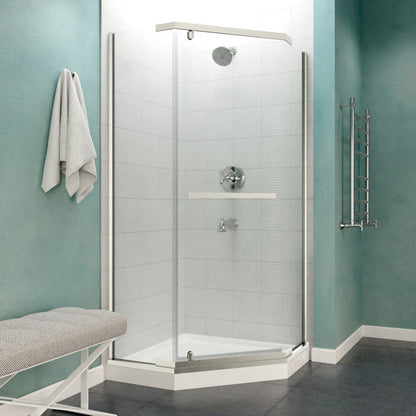 Castle Series 49 in. x 72 in. H Pivot Semi-Frameless Shower Door with Tsunami Guard Tempered Glass