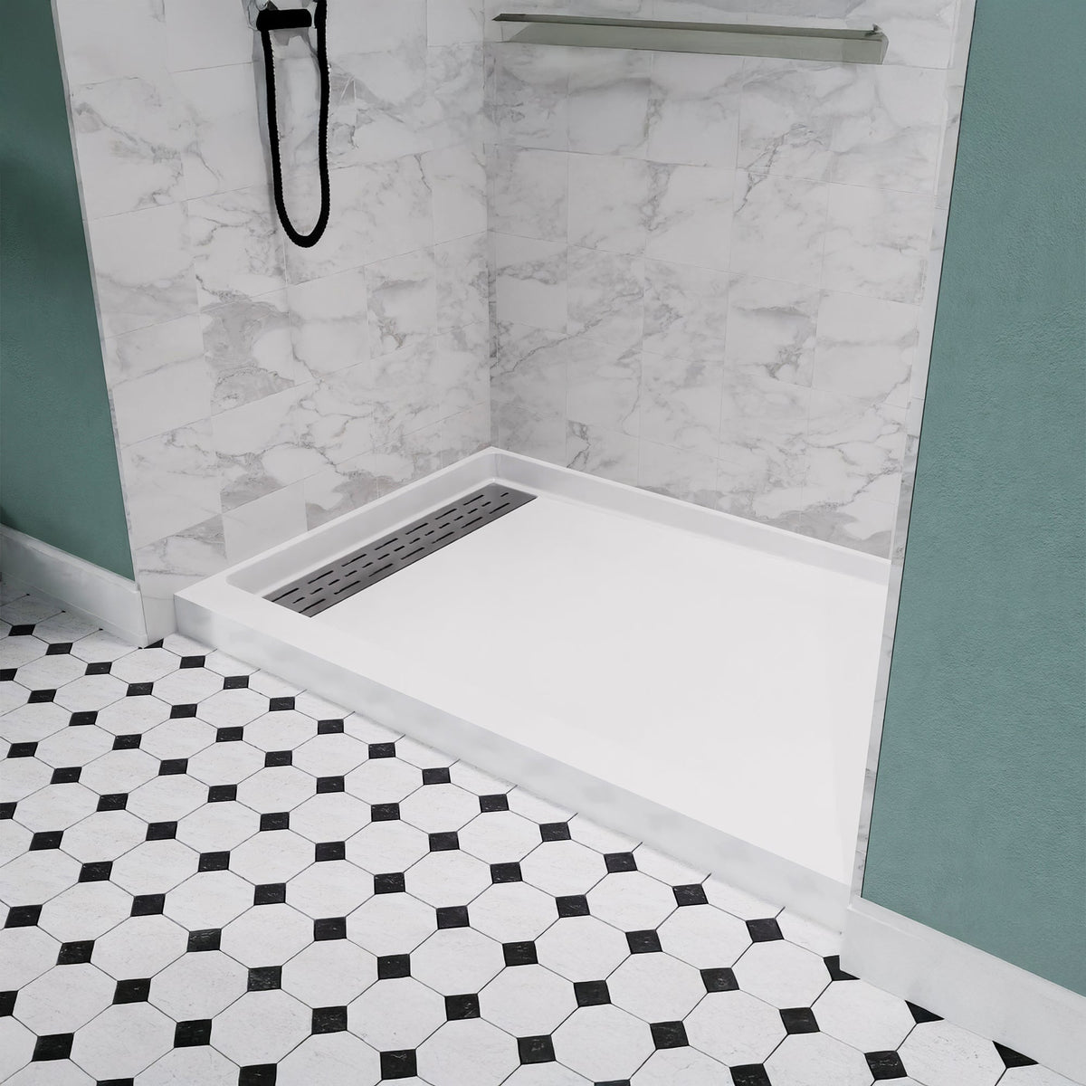 Alexander 60 in. L x 36 in. W Alcove Shower Pan Base with Left or Right Drain in Glossy White Marine Acrylic