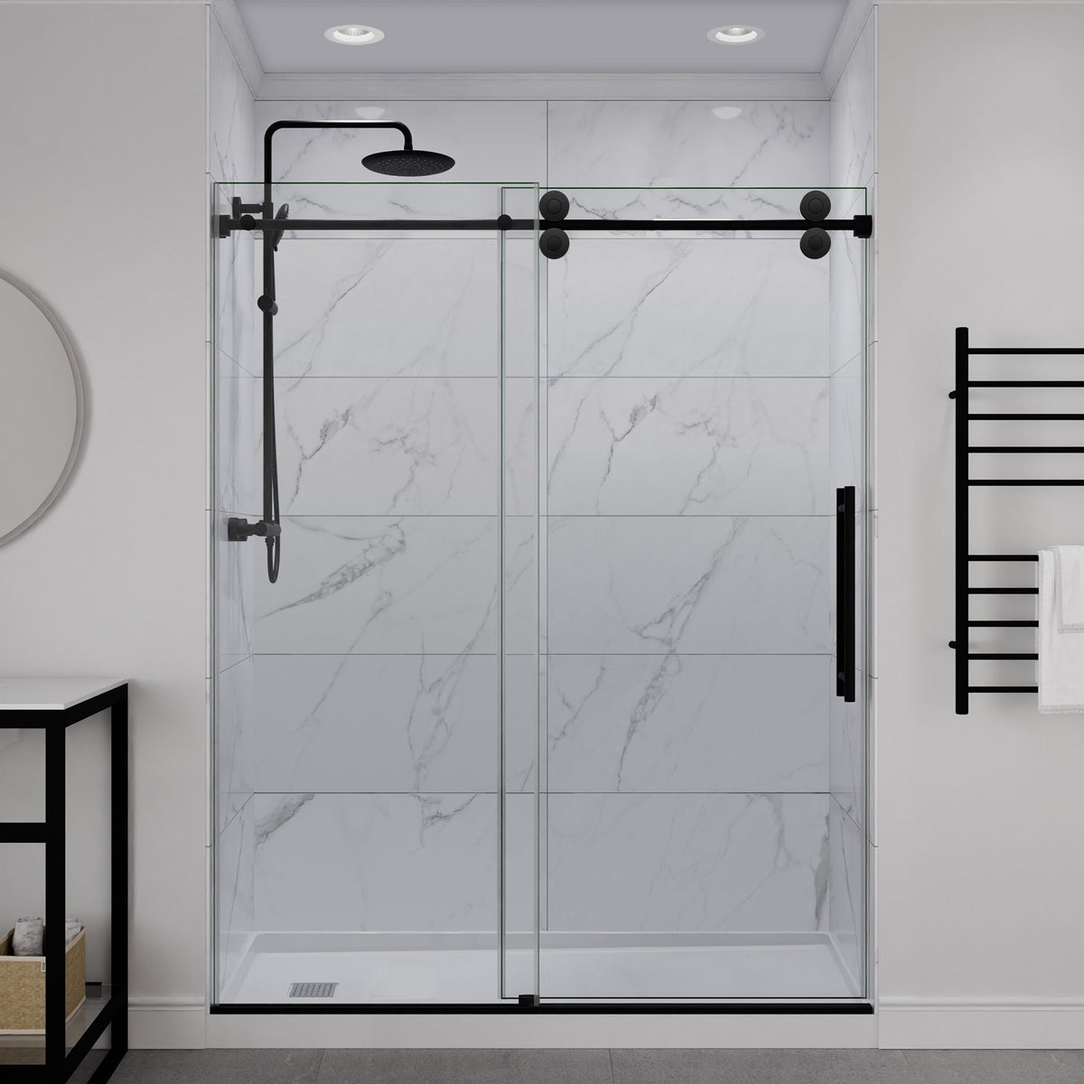 ANZZI 60 in. x 76 in. Frameless Sliding Shower Door, 3/8" TSUNAMI GUARD Glass, Exposed Rollers and RHINO ALLOY Hardware