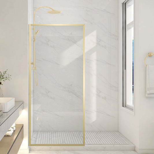 34 x 74 Framed Shower Door, Welle Fixed Screen Tempered
