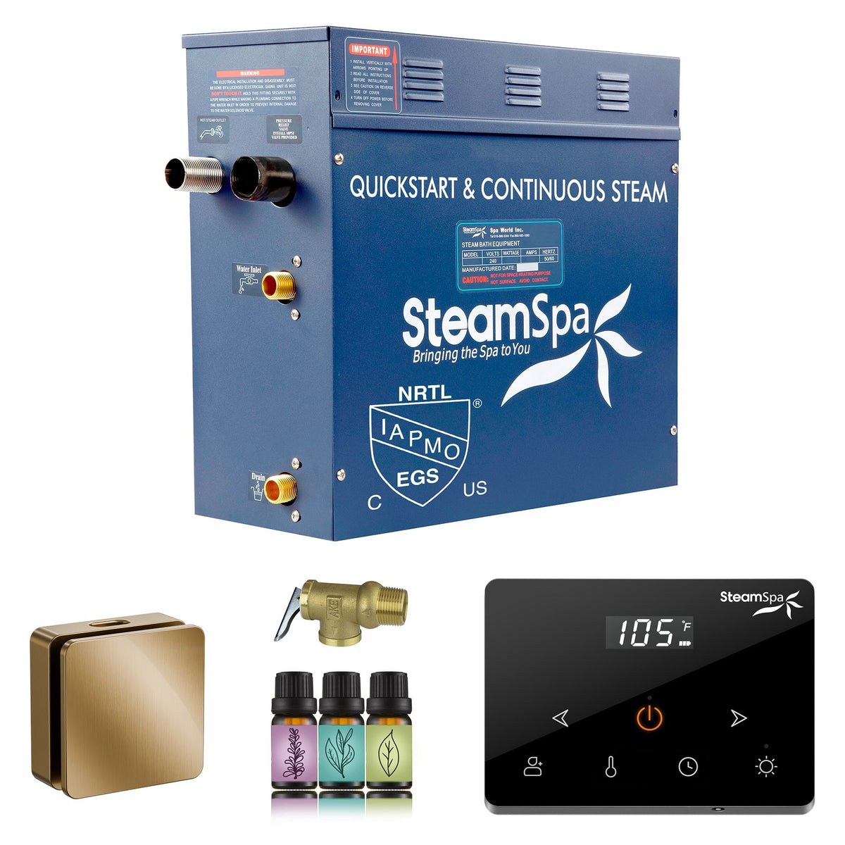 Steam Shower Generator, Full Package, Oasis Wireless New Square with Heads