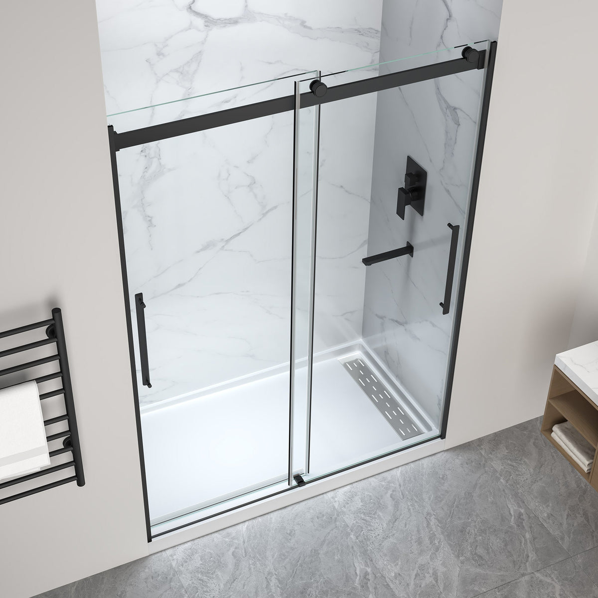 76 x 45 Framed Shower Door, Pan Only, Stellar Sliding Frameless Alcove