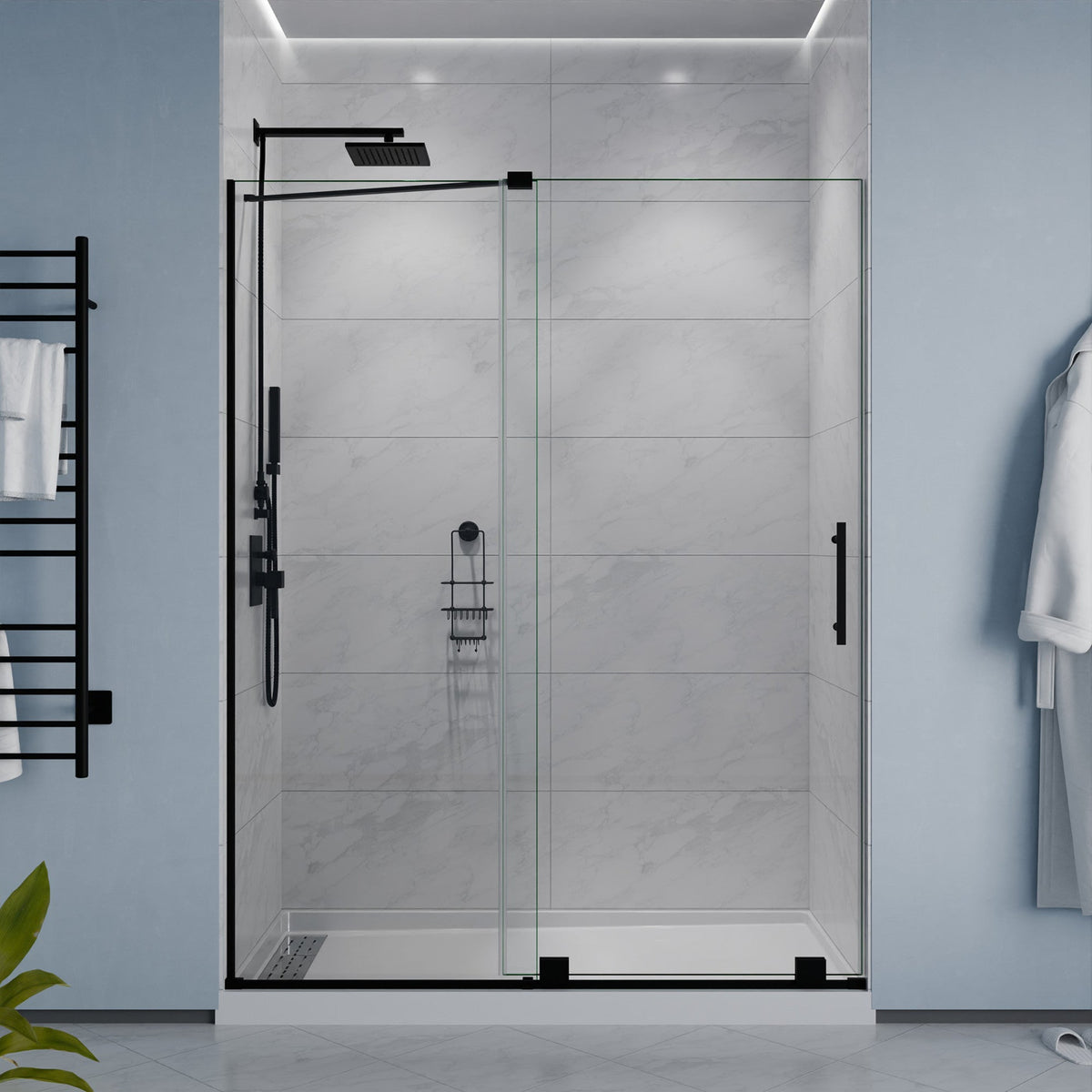 Longboat Series 56 to 60 in. x 76 in. Sliding Semi-Frameless Shower Door with Tsunami Guard Tempered Glass