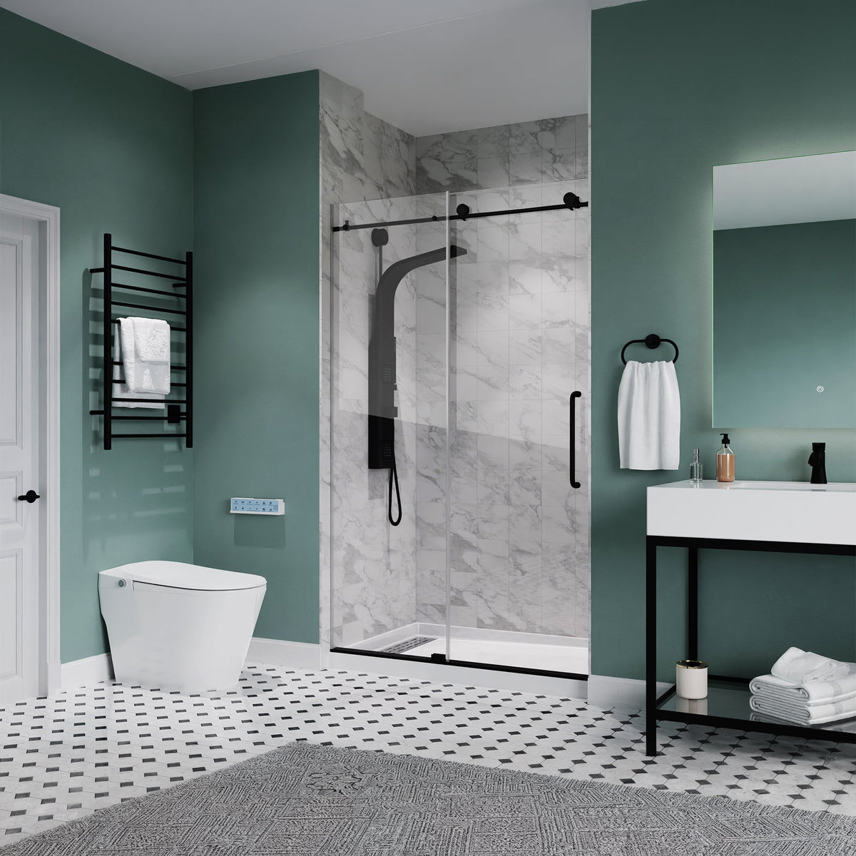 Alexander 60 in. L x 36 in. W Alcove Shower Pan Base with Left or Right Drain in Glossy White Marine Acrylic