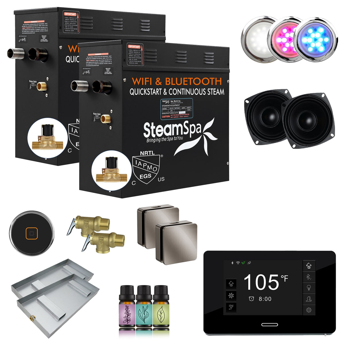 Steam Shower Generator, Full Package, Black New Square with Heads