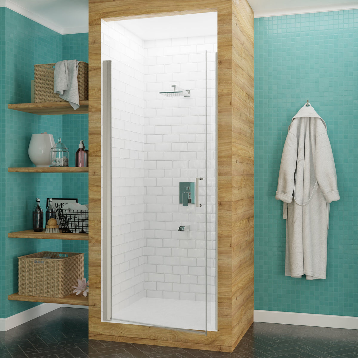 23 x 72 Semi-Frameless Shower Door, Lancer Hinged Frameless Tsunami Tempered Glass