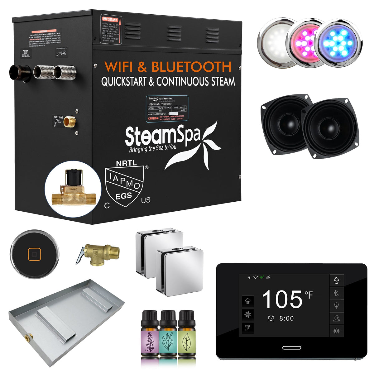 Steam Shower Generator, Full Package, Black New Square with Heads