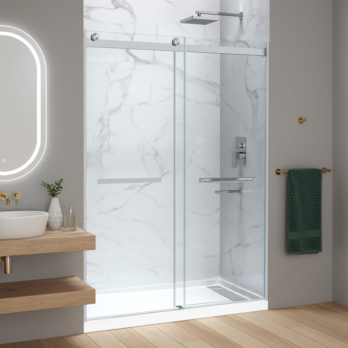 60 x 32 Frameless Shower Door, Pan Only, Kahn Alcove Sliding Combo