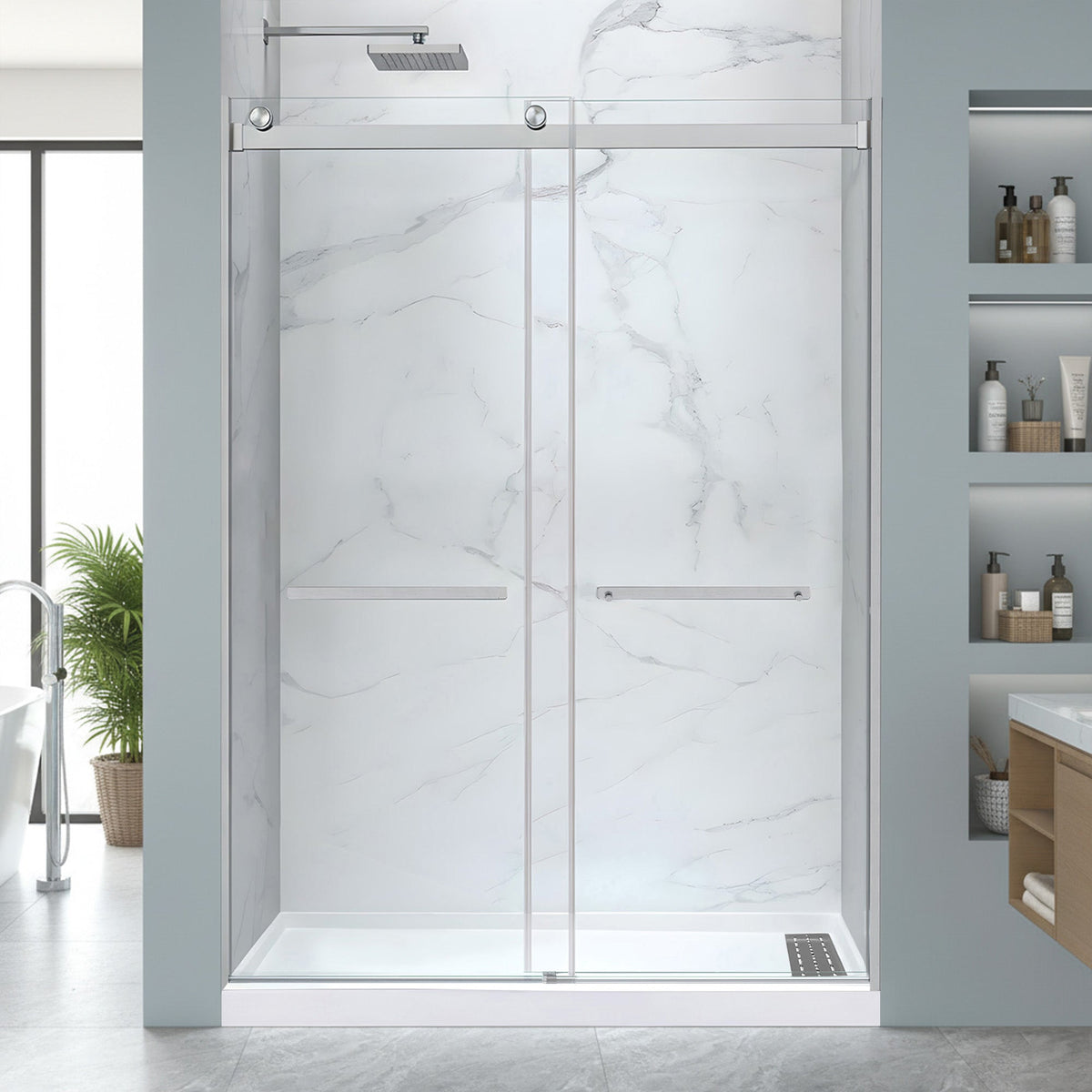 60 x 32 Frameless Shower Door, Pan Only, Kahn Alcove Sliding Combo