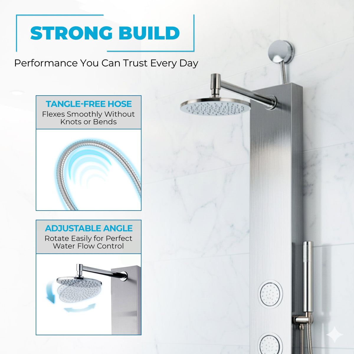 Shower Panel, Beverly Jetted Tower Heavy Spray Wand