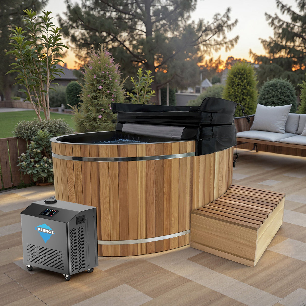 Cold Plunge Tub, 2 Person Jet Cedar Natural Finish