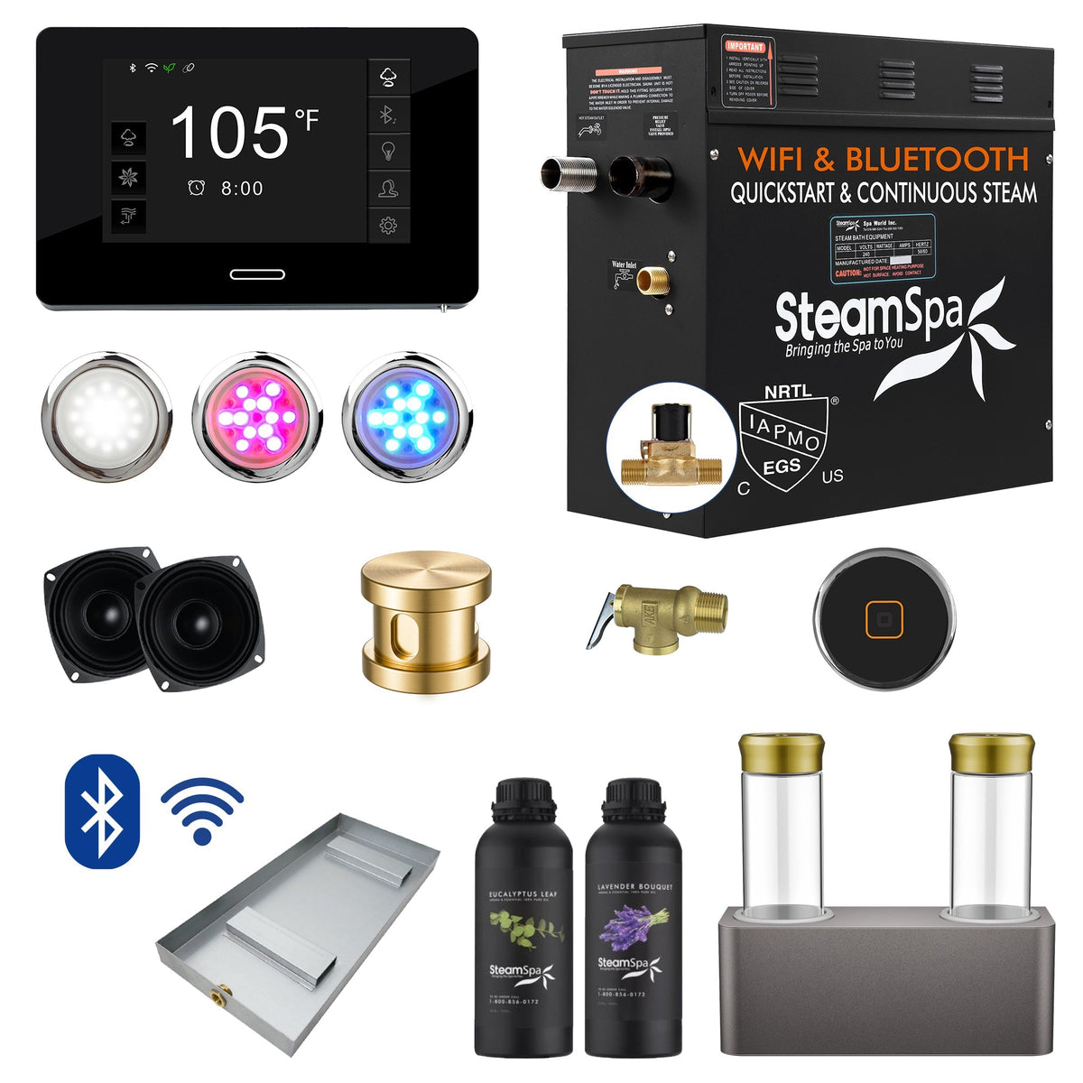 Steam Shower Generator, Full Package, Black Deluxe Series