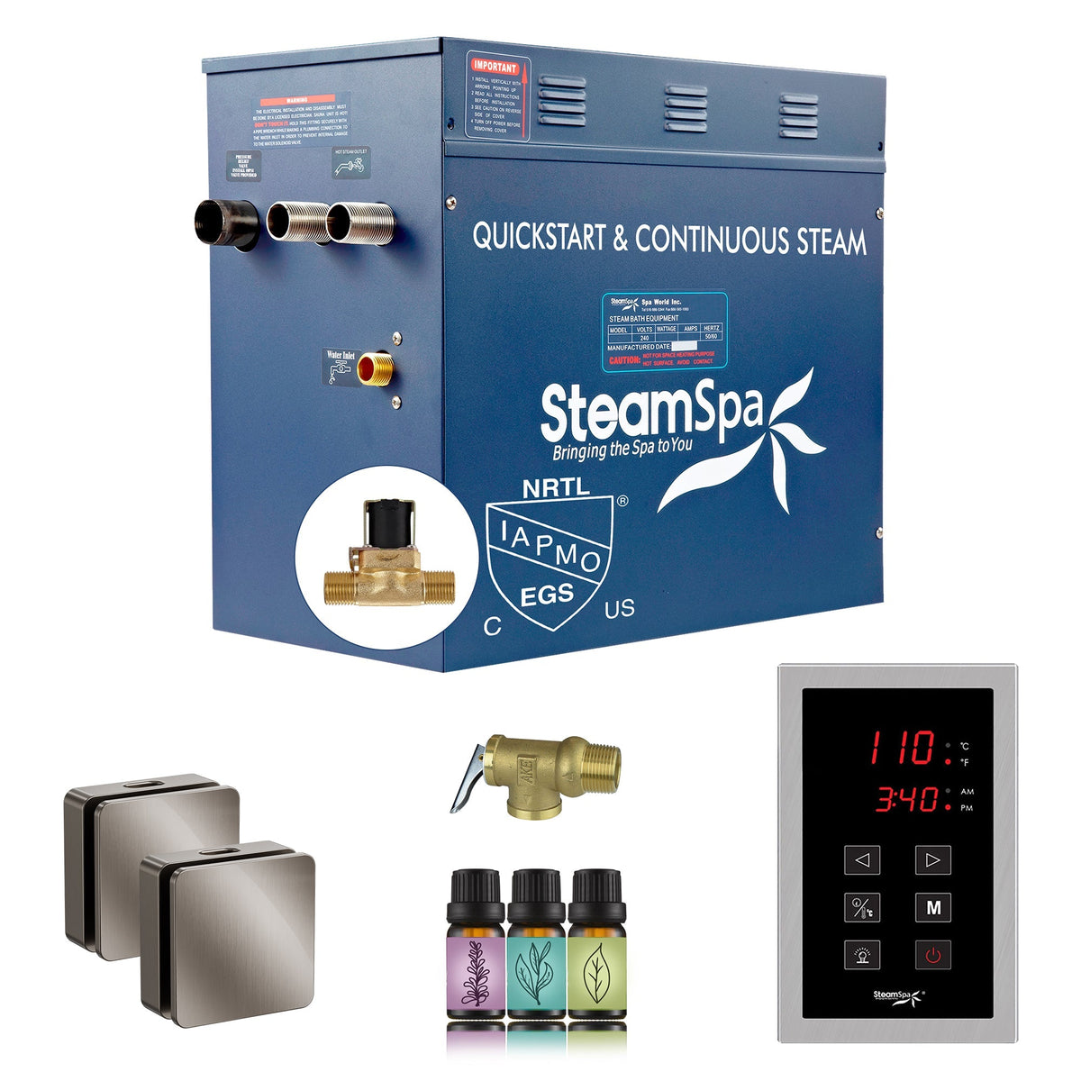 Steam Shower Generator, Full Package, Oasis New Square with Heads