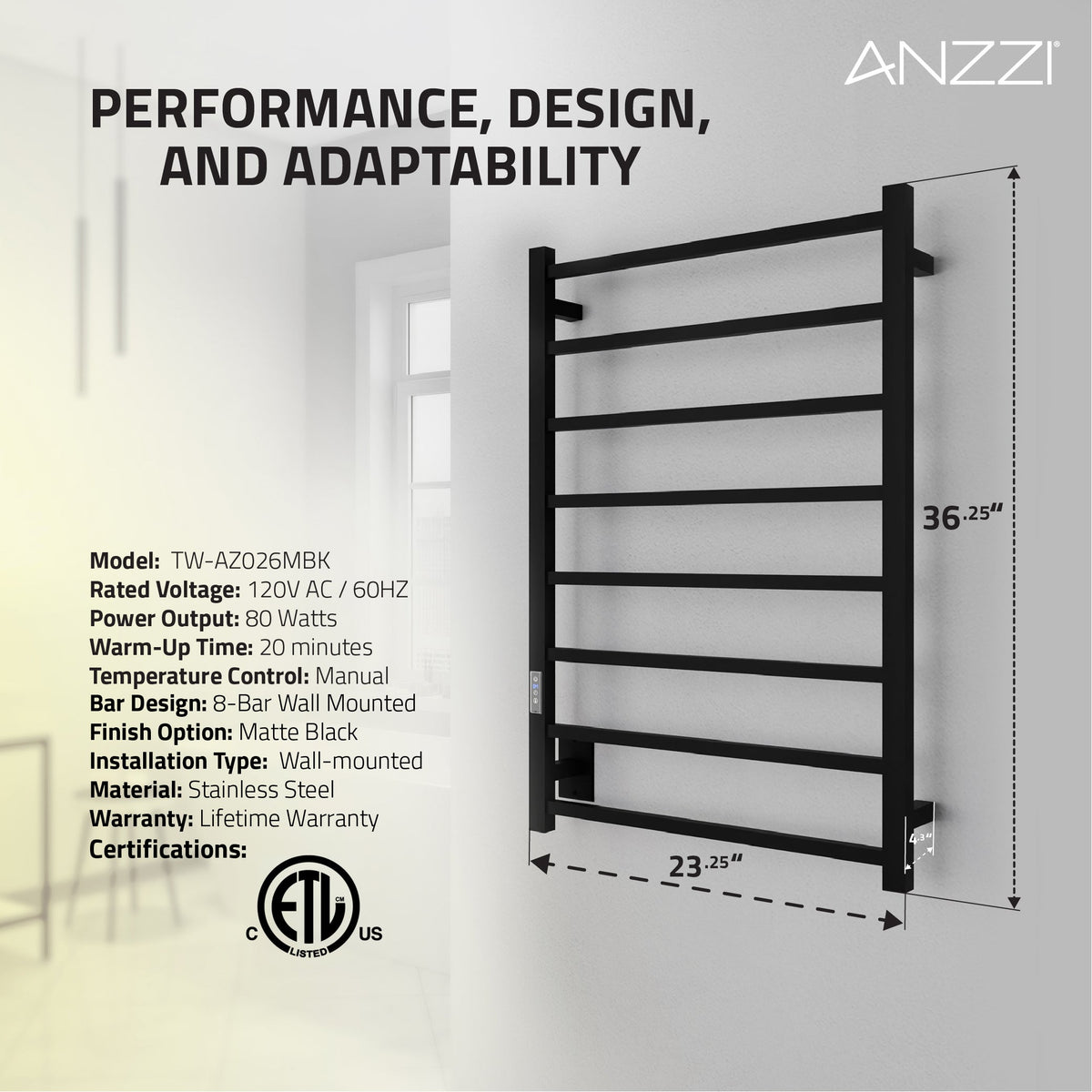 Towel Warmer, ANZZI Bell Bar Mounted