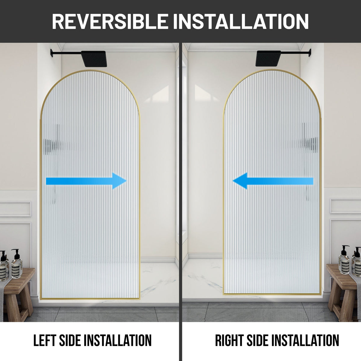 Ember Series 34 in. x 78 in Framed Arch Fixed Shower Screen Door with 8mm Tempered Clear or Fluted Glass