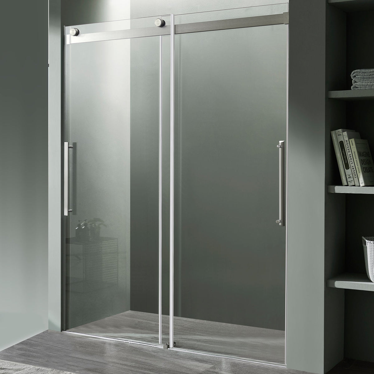 60 x 76 Frameless Shower Door, Stellar Sliding Tsunami Guard